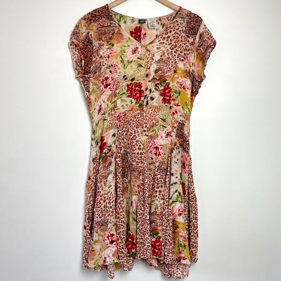 Bila Dresses & Skirts - Vintage Patchwork Dress Small Oversized Floral Animal Print Leopard Grunge Indie